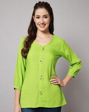 women regular fit top with 3/4th sleeves