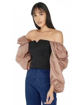 women regular fit top with balloon sleeves