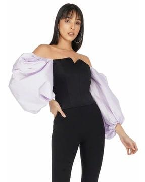women regular fit top with balloon sleeves
