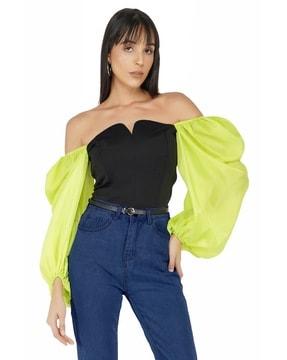 women regular fit top with balloon sleeves
