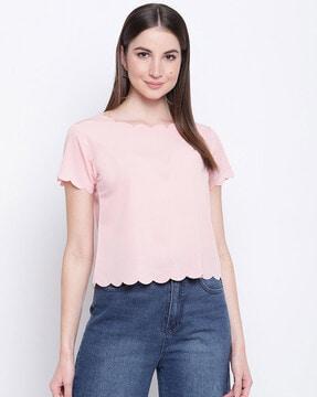 women regular fit top with cut-work