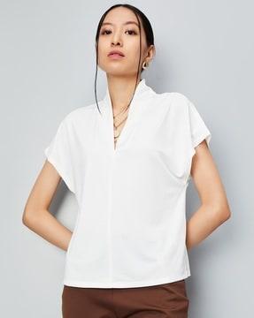 women regular fit top with extended sleeves