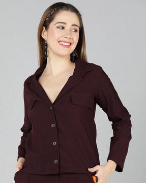 women regular fit top with flap pockets
