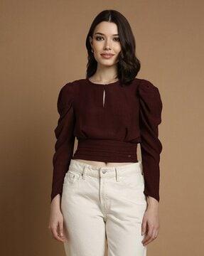 women regular fit top with leg-o-mutton sleeves