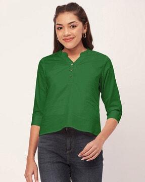 women regular fit top with mandarin collar