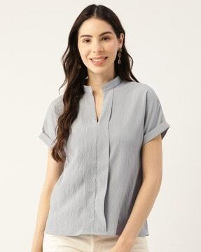 women regular fit top with mandarin collar