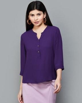 women regular fit top with mandarin collar