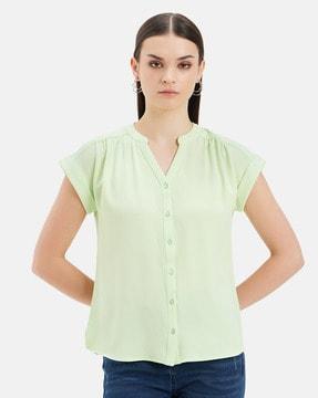 women regular fit top with mandarin collar