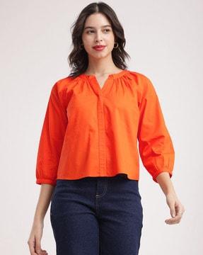 women regular fit top with mandarin collar