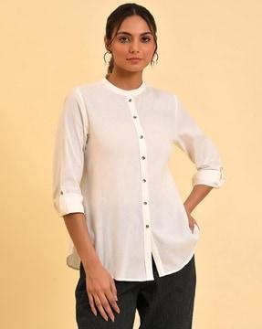 women regular fit top with mandarin collar