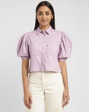 women regular fit top with patch pockets