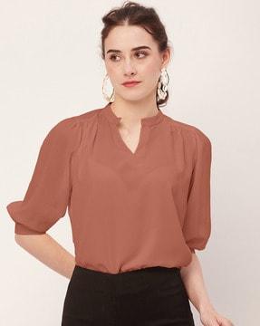 women regular fit top with puff sleeves