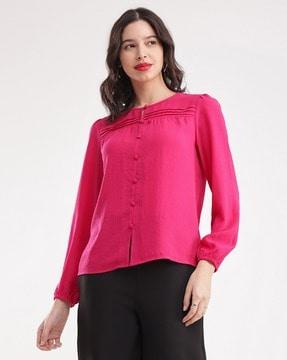 women regular fit top with puff sleeves