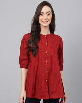 women regular fit top with puffed sleeves