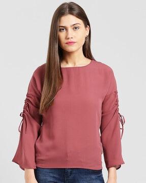 women regular fit top with round neck
