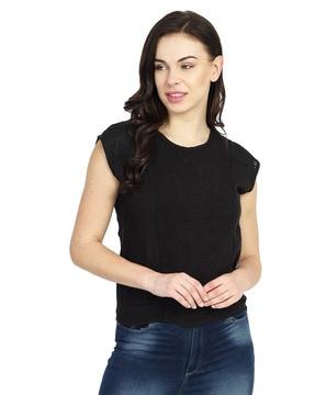 women regular fit top with round neck