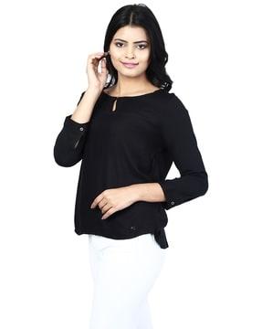 women regular fit top with round neck