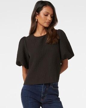 women regular fit top with round neck