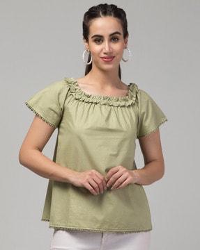 women regular fit top with ruffled detail