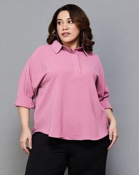 women regular fit top with shirt collar
