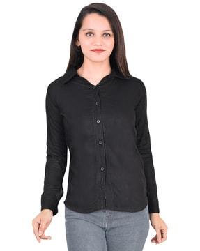 women regular fit top with spread collar