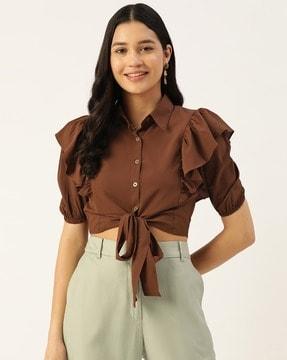 women regular fit top with tie-up front