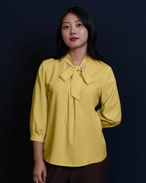 women regular fit top with tie-up neck