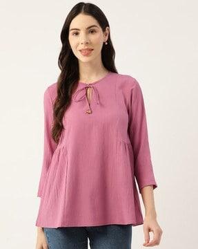 women regular fit top with tie-up