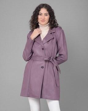 women regular fit trench coat with belt