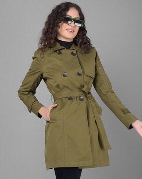 women regular fit trench coat with belt