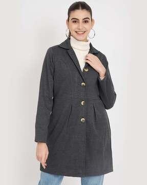 women regular fit trenches coat with button closure