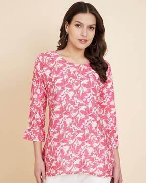 women regular fit tropical print top