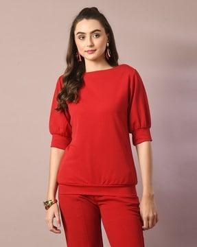 women regular fit tunic with boat neck