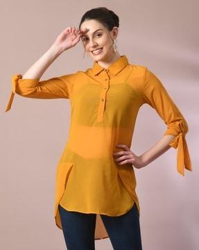 women regular fit tunic with collar neck