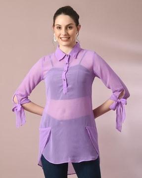 women regular fit tunic with collar neck