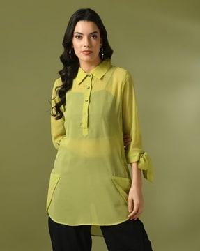 women regular fit tunic with collar neck