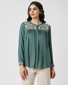 women regular fit tunic with embroidery