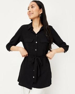 women regular fit tunic with flap pockets