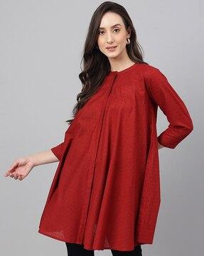 women regular fit tunic with mandarin collar