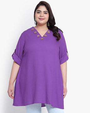 women regular fit tunic with roll-up sleeves