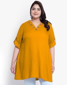 women regular fit tunic with roll-up sleeves