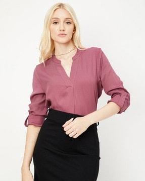 women regular fit tunic with roll-up sleeves