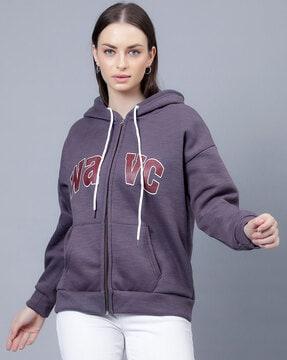 women regular fit typographic print hoodie