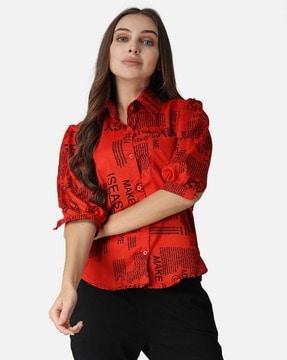 women regular fit typographic print shirt