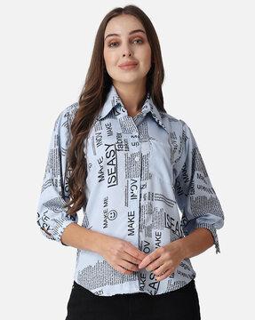 women regular fit typographic print shirt