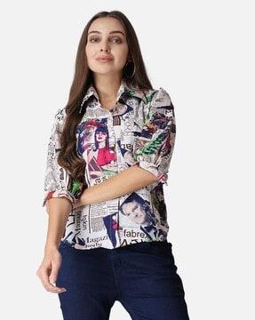 women regular fit typographic print shirt