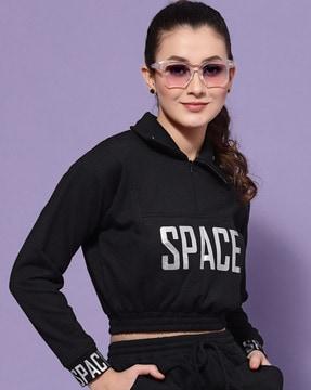 women regular fit typographic print sweatshirt & trackpants