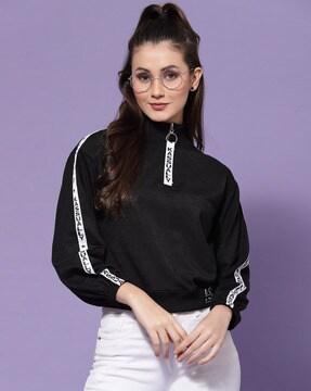 women regular fit typographic print sweatshirt & trackpants