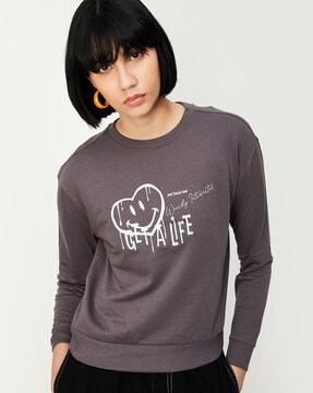 women regular fit typographic print sweatshirt