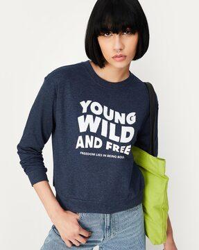 women regular fit typographic print sweatshirt